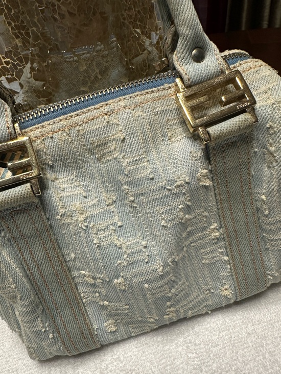 Fendi Handbags - Fendi Vintage Denim Mini Boston Bag Distressed Zucca Y2K COA